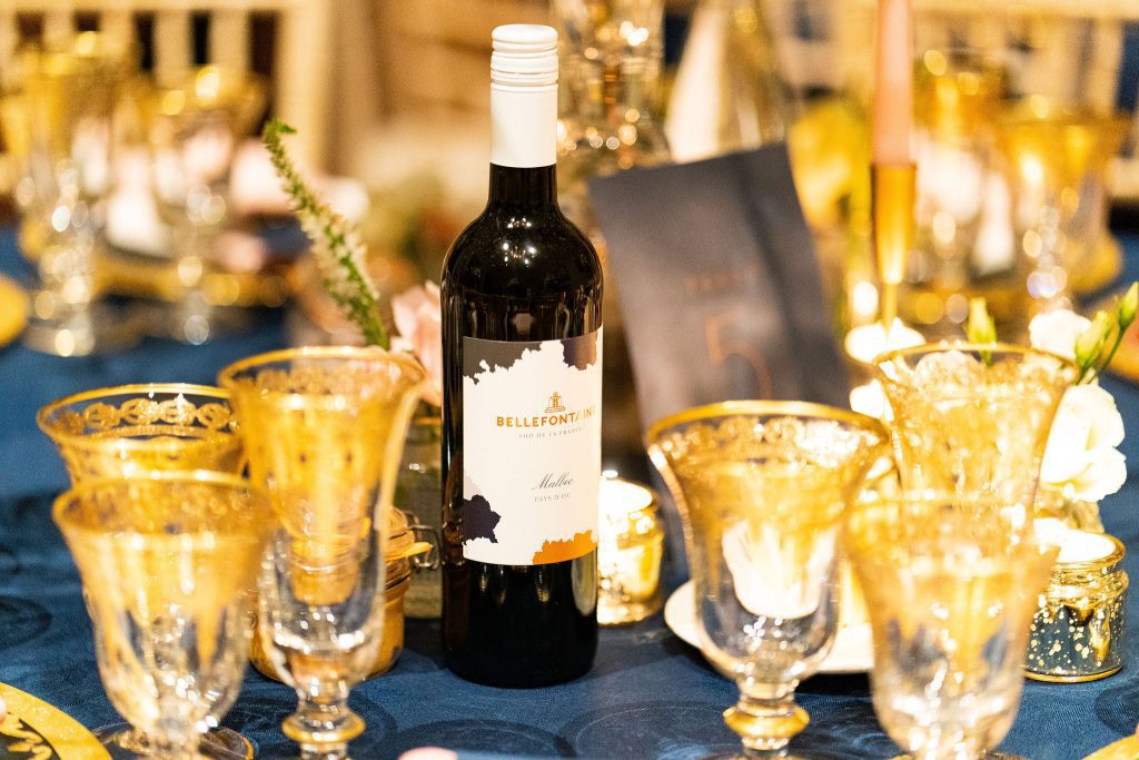 wedding tables with red wine