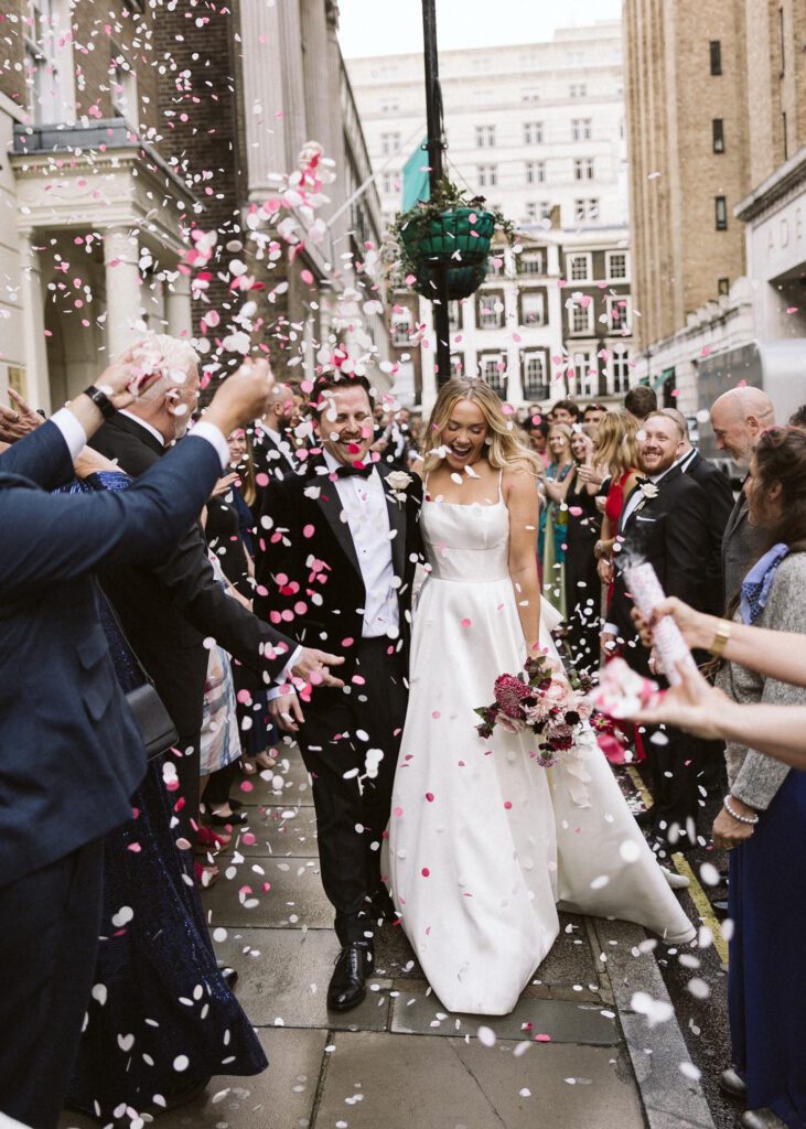 central London wedding with confetti