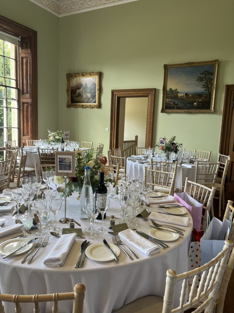 wedding set up at Kelmarsh Hall, Northamptonshire