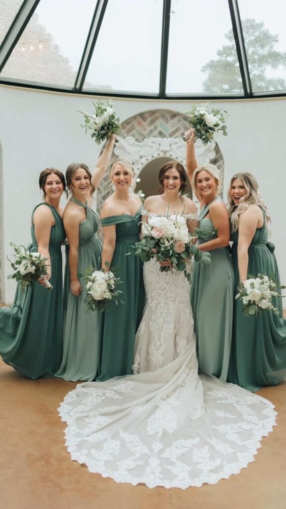 green bridesmaids dresses