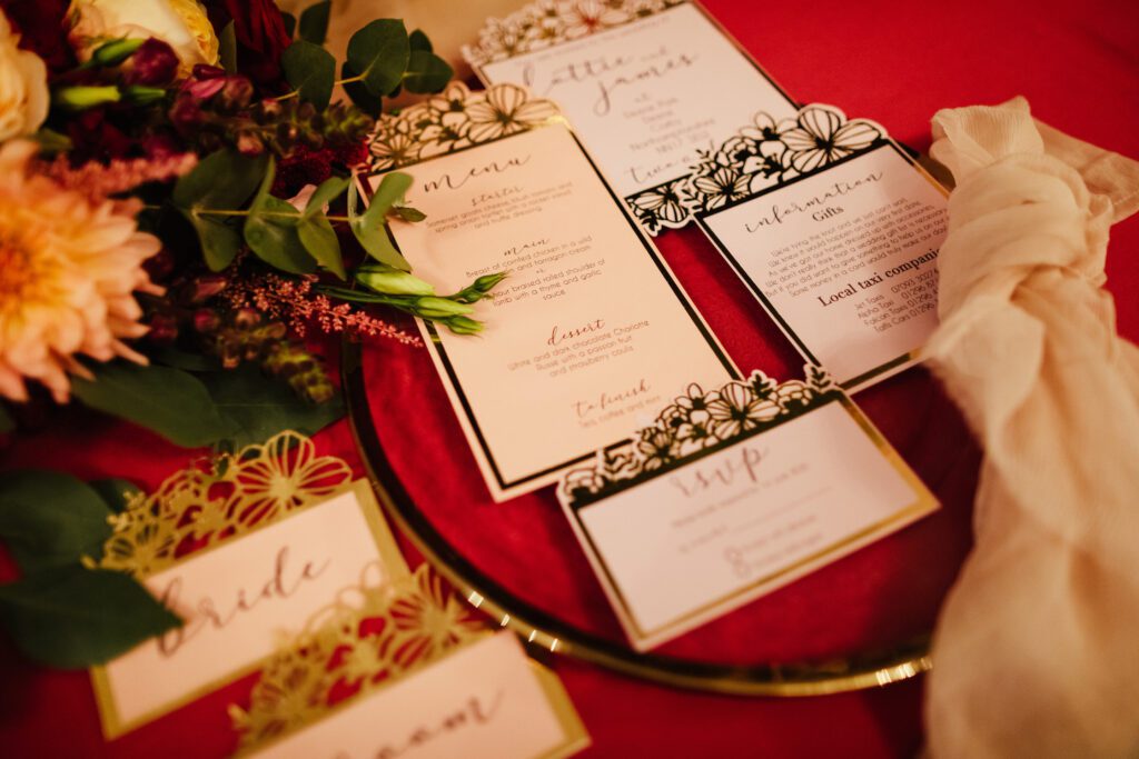 Gold foil embossed wedding stationery