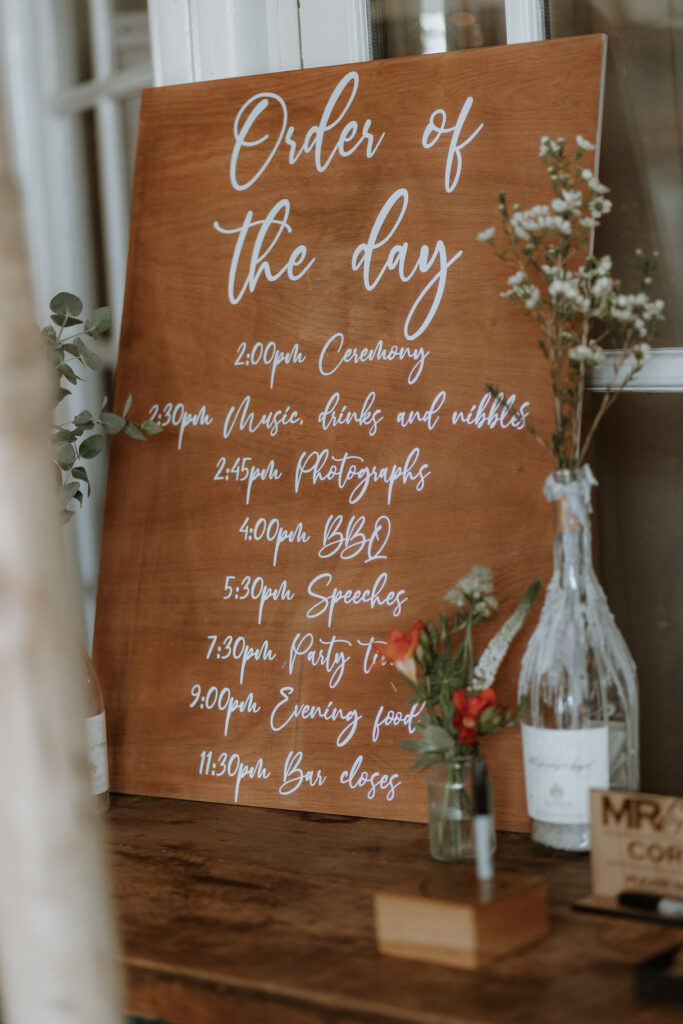 wedding order of the day sign example