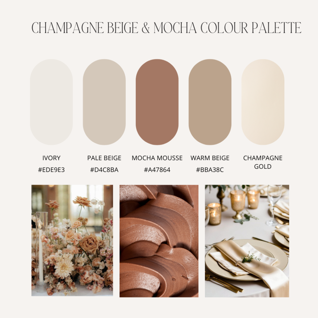 champagne beige and mocha wedding colour palette