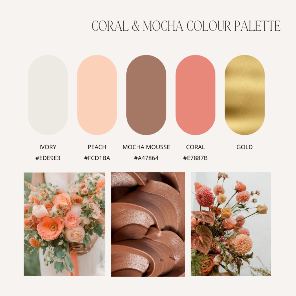 coral and mocha wedding colour palette