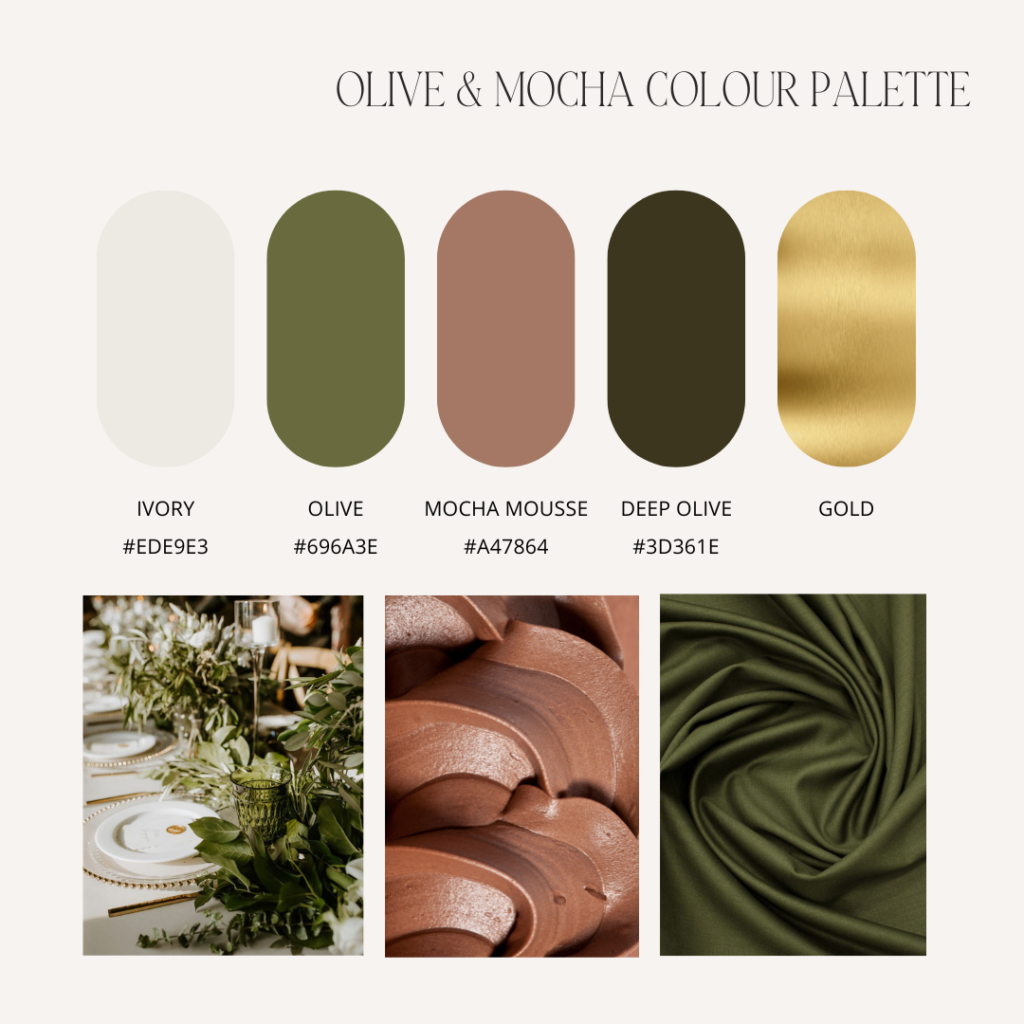 olive and mocha wedding colour palette