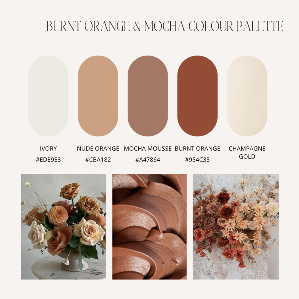 burnt orange and mocha wedding colour palette